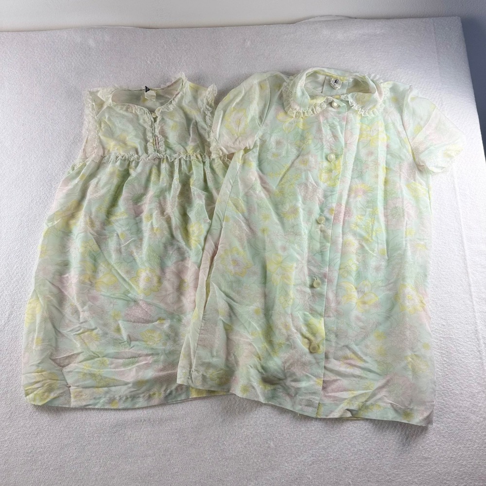 Vintage Joseph Magnin Floral Lingerie Set Nightgown and Robe Pastel Lace Trim